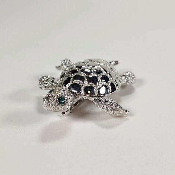 Vintage 1980's Silver Tone Monet Turtle Brooch - Picture 2 of 6